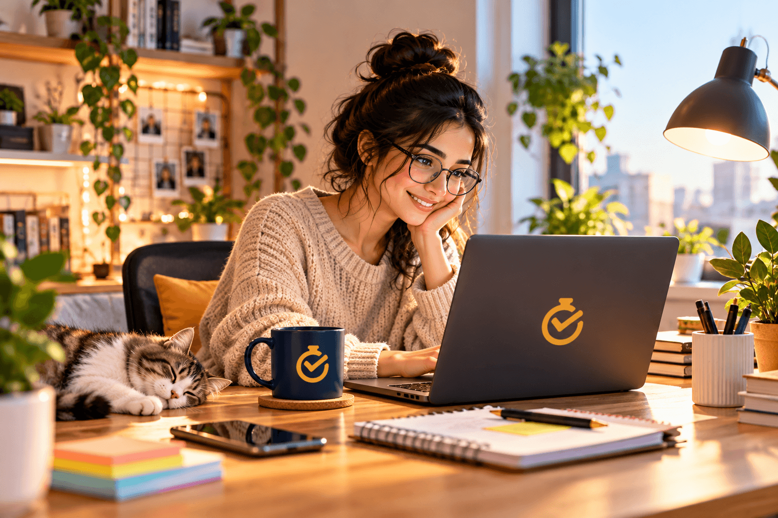 Freelancer working in cozy Mantraist home office
